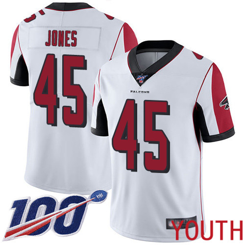 Atlanta Falcons Limited White Youth Deion Jones Road Jersey NFL Football #45 100th Season Vapor Untouchable->youth nfl jersey->Youth Jersey